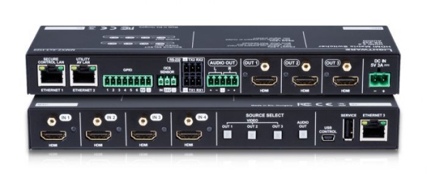 91310078, Lightware, MMX2-4x3-H20, Коммутатор 4х3 HDMI 2.0 с разъемом для аудио, входом датчика прис