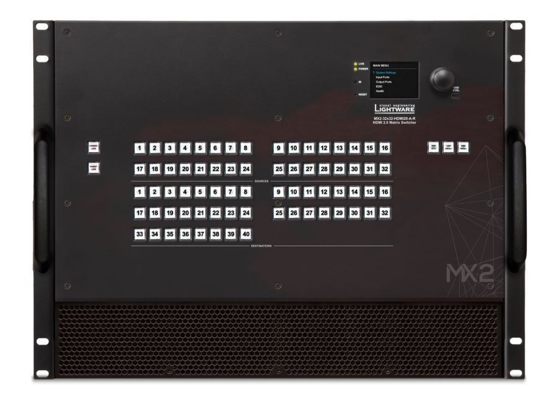 91310069, Lighware, MX2-32x32-HDMI20-A-R, Матричный коммутатор 32x32, 4K@60Гц RGB 4:4:4, HDMI 2.0, H