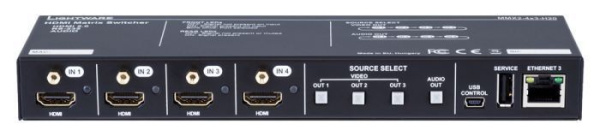 91310078, Lightware, MMX2-4x3-H20, Коммутатор 4х3 HDMI 2.0 с разъемом для аудио, входом датчика прис