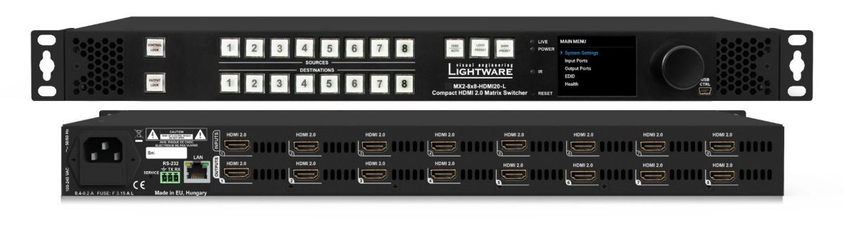 91310058, Lightware, MX2-8x8-HDMI20-L (91310058), Матричный коммутатор 8x8, 4K@60Гц RGB 4:4:4, HDMI 